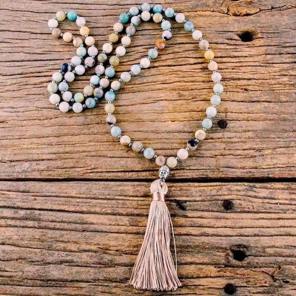 Mala Meditation Beads yoga bohemian necklace blue boho turquoise natural - Picture 2 of 8